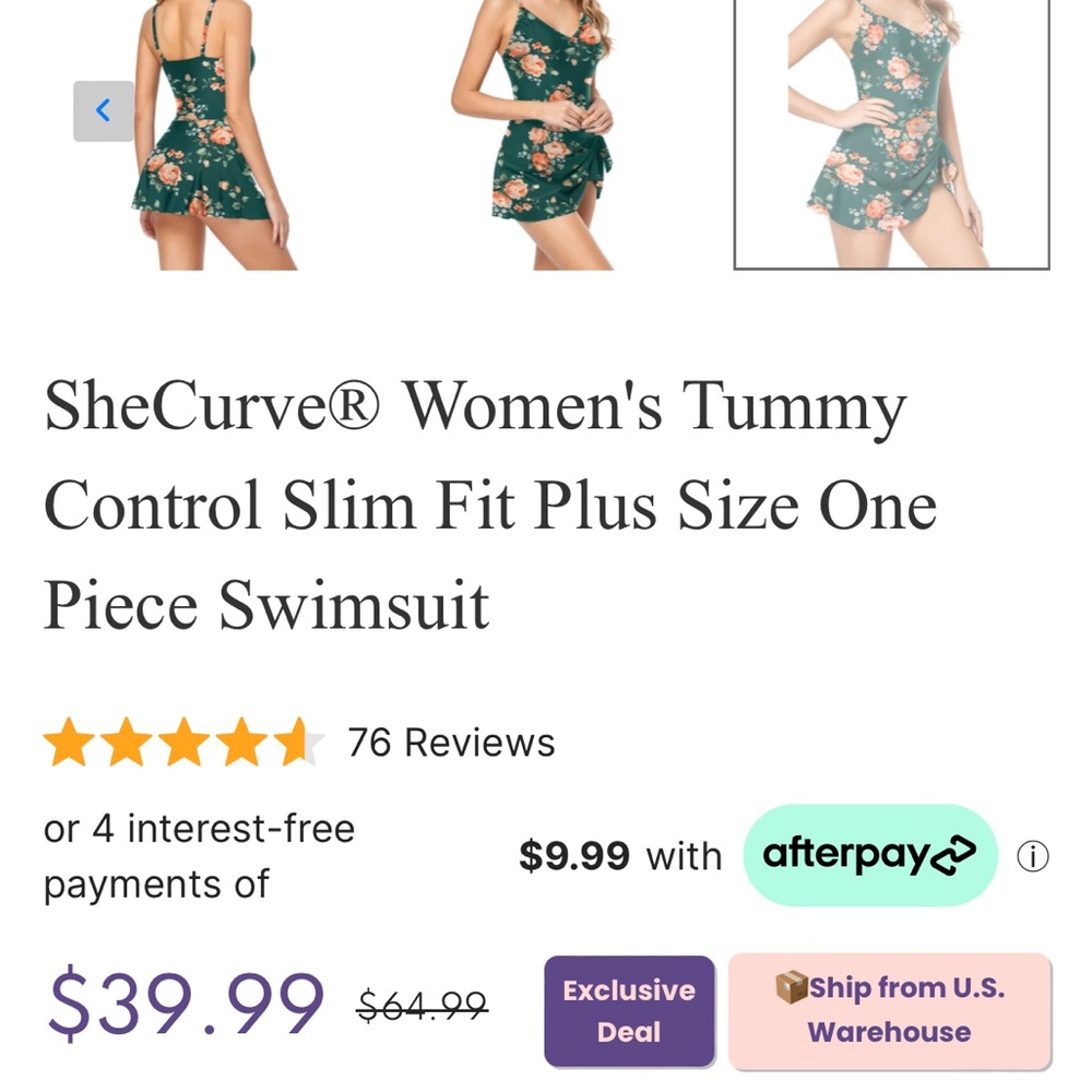 BRAND NEW: SheCurve Tummy Control Swim- size 2xl- tried on only.